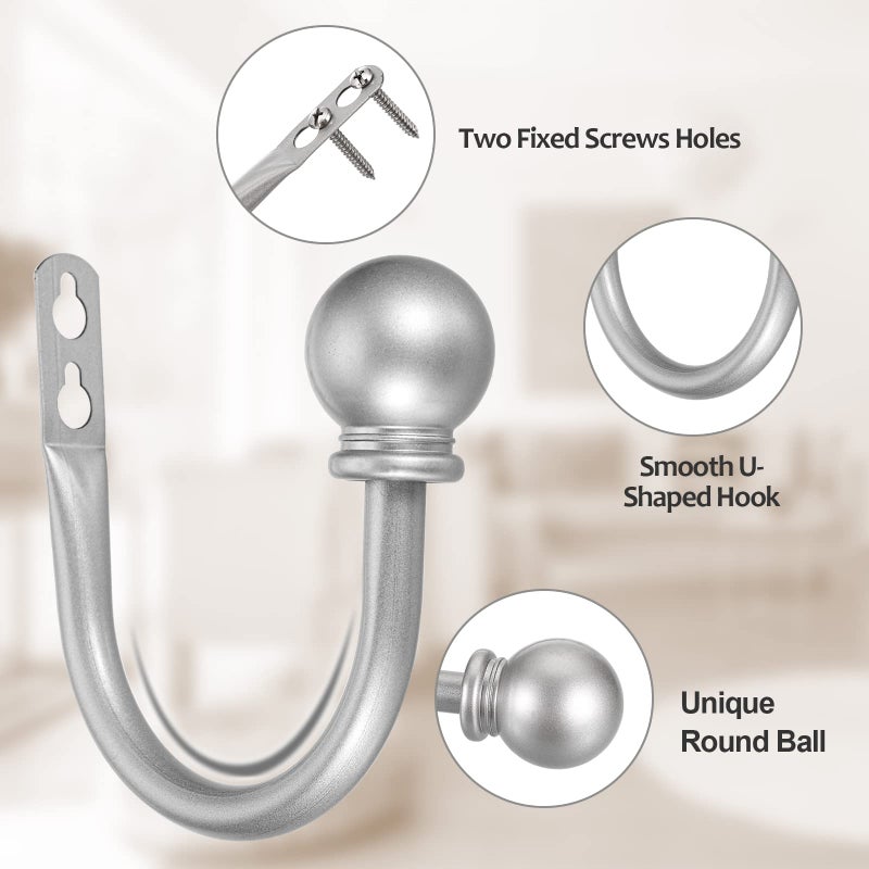 Sumnacon Set of 2 Decorative Curtain Holdbacks, Wall Mounted Aluminum Alloy Window Drapery Tiebacks for Bedroom, Livingroom Office Come with Screws, Silver - Image 2